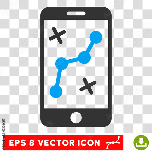 Vector Route Smartphone EPS vector pictograph. Illustration style is flat iconic bicolor blue and gray symbol on a transparent background.