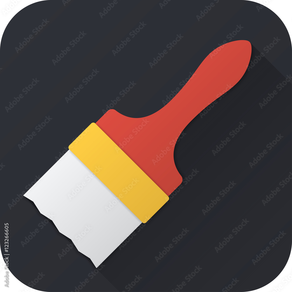 Vector illustration. Toy paint brush in flat design with long shadow. Square shape icon in simple design. Icon vector size 1024 corner radius 180 Vector illustration. Toy paint brush in flat design with long shadow. Square shape icon in simple design. Icon vector size 1024 corner radius 180