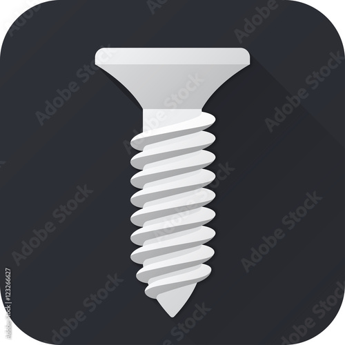 Vector illustration. Toy screw in flat design with long shadow. Square shape icon in simple design. Icon vector size 1024 corner radius 180