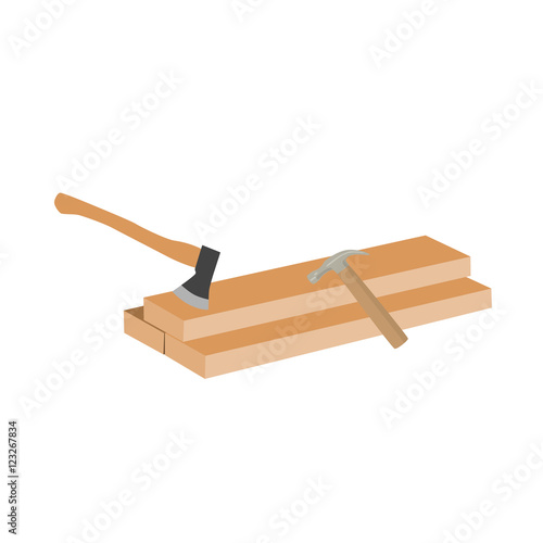 axe hammer and woodern boards set