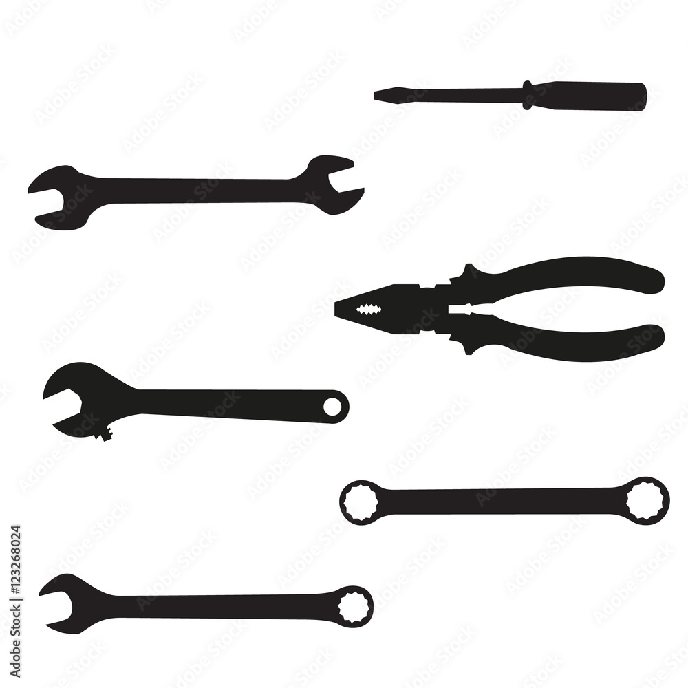 instruments tools black flat set vector illustration