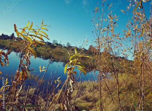 Fall River, reflected in the water autumn trees. photo