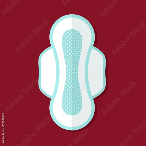 Women hygiene pad vector icon isolated on red background with shadow. Hygiene pad type, feminine hygiene sanitary napkin product. Means personal hygiene design element in flat style.