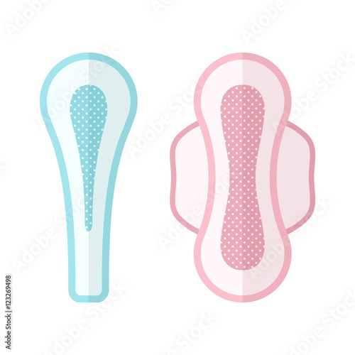 Women hygiene pads set of vector icons isolated on white background. Hygiene pads types, feminine hygiene sanitary napkin products. Means personal hygiene design elements in flat style.