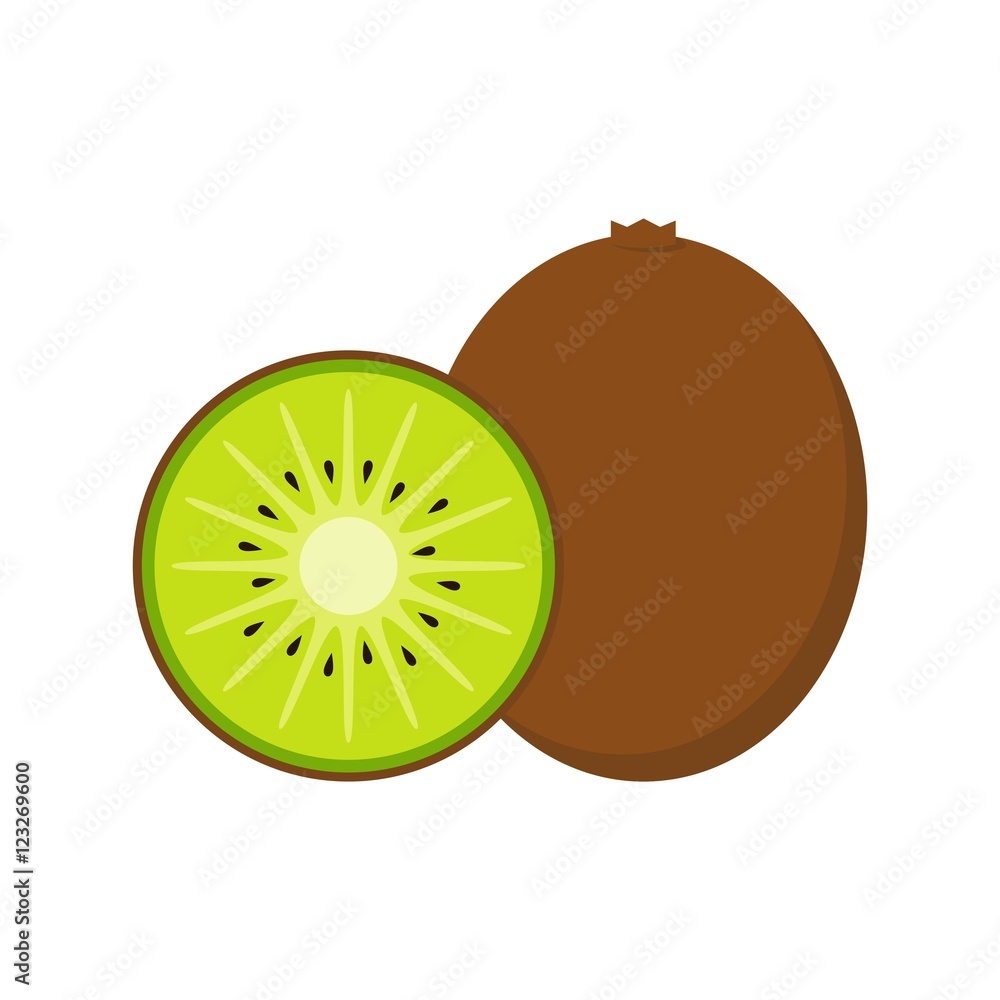 Obraz premium Kiwi fruit vector and slice of kiwi isolated on white background in flat style.