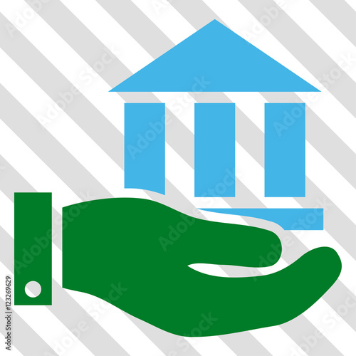 Bank Service vector icon. Image style is a flat blue and green icon symbol on a hatched diagonal transparent background.