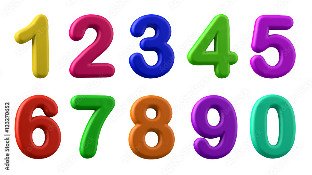 Colorful numbers, plasticine in different colours,  3d illustrat