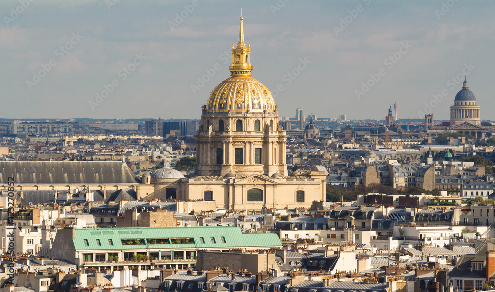 The panorama of parisian houses and cathedral Saint Louis, Paris