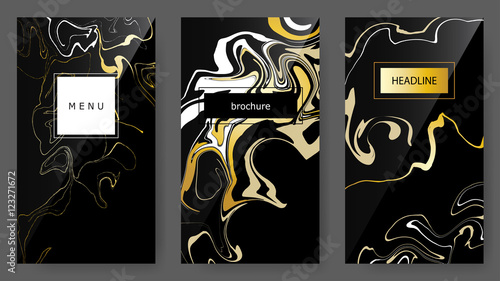 Vector Set Ink pseudo Marbling texture, artistic templates, ebru backgrounds.