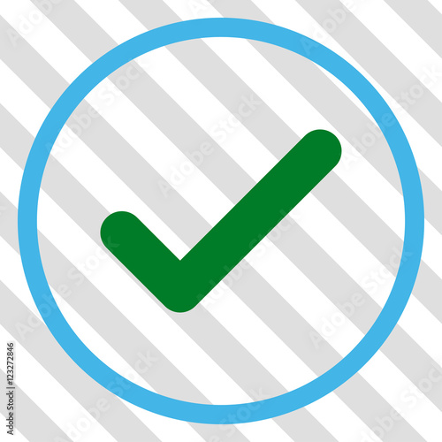 Ok vector icon. Image style is a flat blue and green pictogram symbol on a hatched diagonal transparent background.