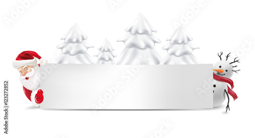 Schneemann und Nikolaus hinter Banner