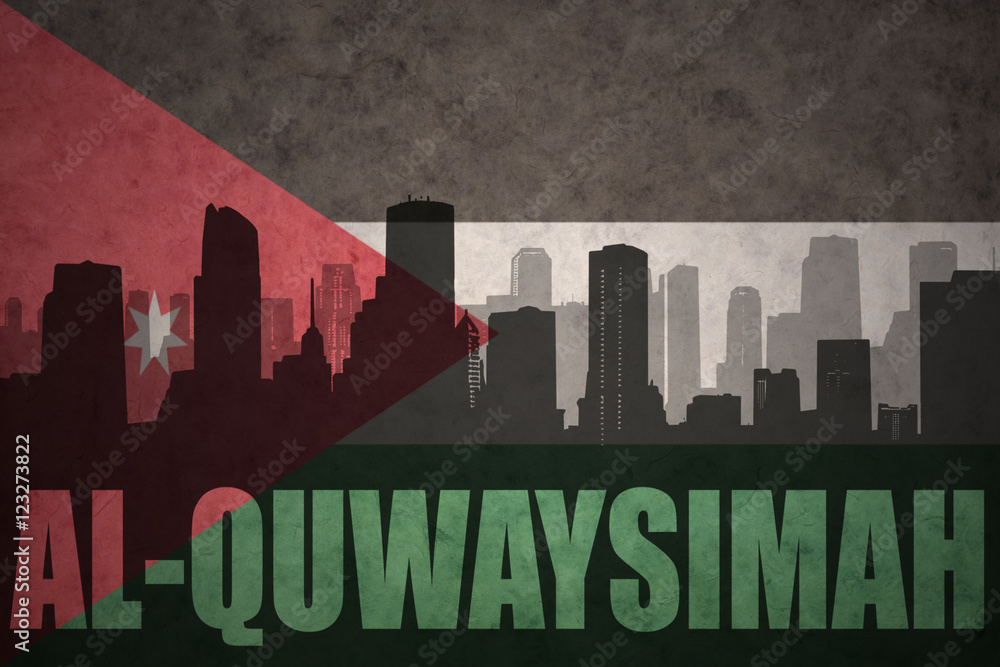 abstract silhouette of the city with text Al-Quwaysimah at the vintage jordan flag background