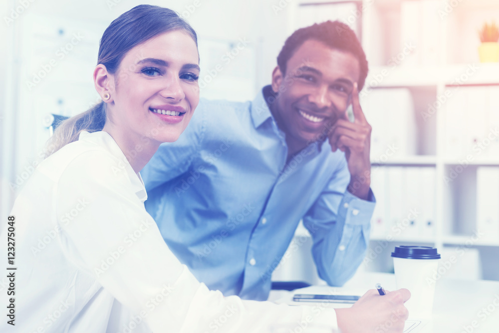 Fototapeta premium Colleagues in good mood, toned