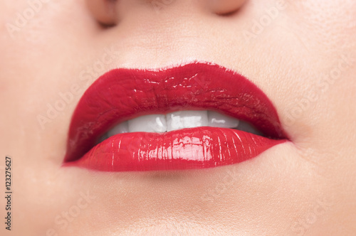 Beautiful red lips and teeth.