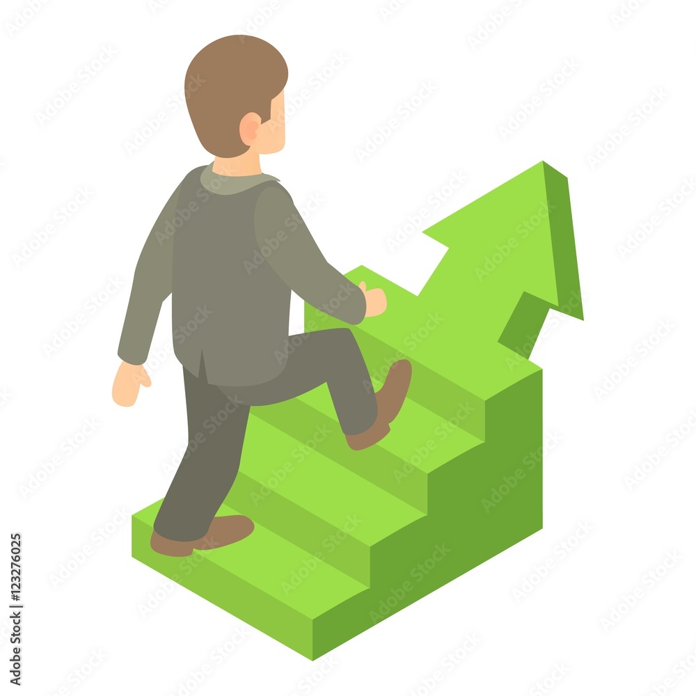 Businessman running up career ladder icon. Cartoon illustration of businessman and career ladder vector icon for web Businessman running up career ladder icon. Cartoon illustration of businessman and career ladder vector icon for web