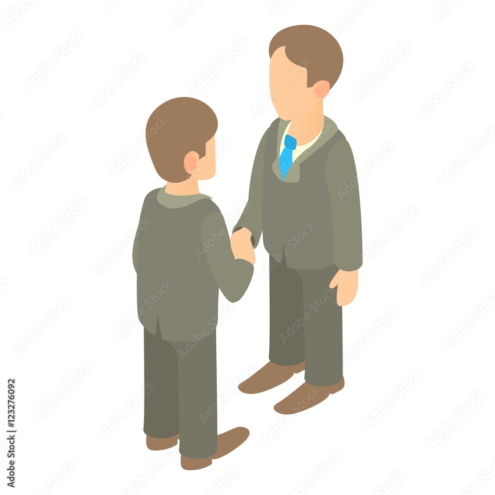 Two businessmen shaking hands icon. Cartoon illustration of two businessmen shaking hands vector icon for web