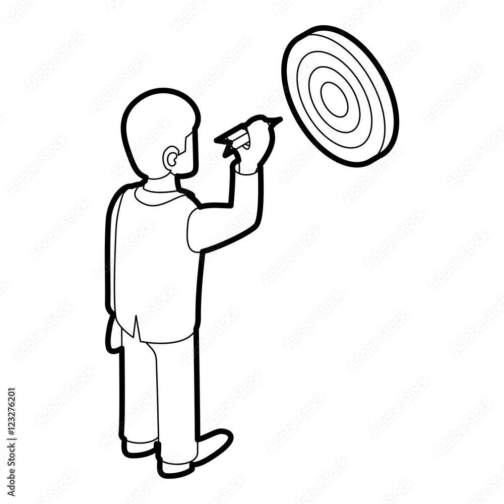 Businessman aiming at target icon. Outline illustration of businessman and target vector icon for web Businessman aiming at target icon. Outline illustration of businessman and target vector icon for web
