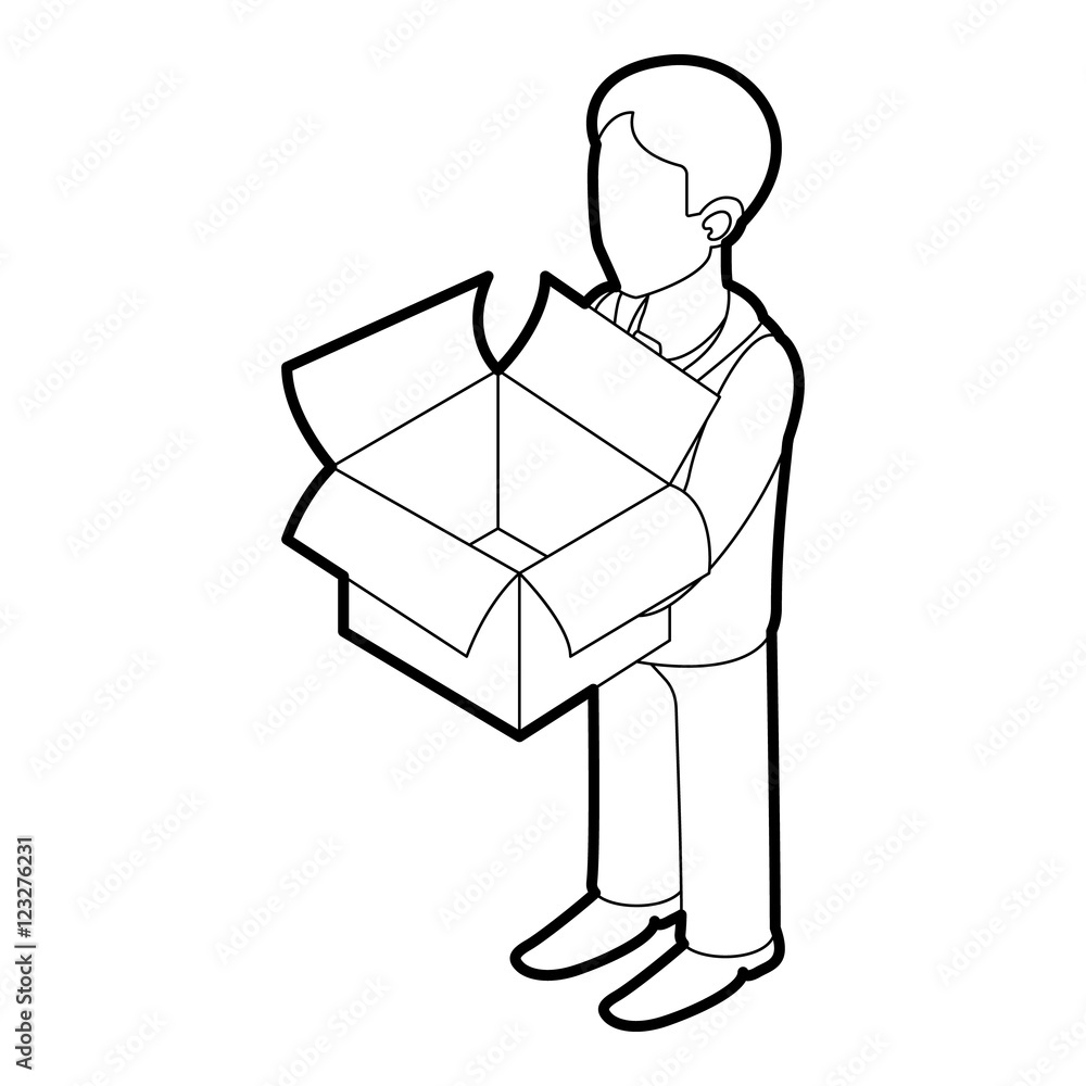 Businessman holding an outline box icon. Outline illustration of businessman holding an empty box vector icon for web Businessman holding an outline box icon. Outline illustration of businessman holding an empty box vector icon for web