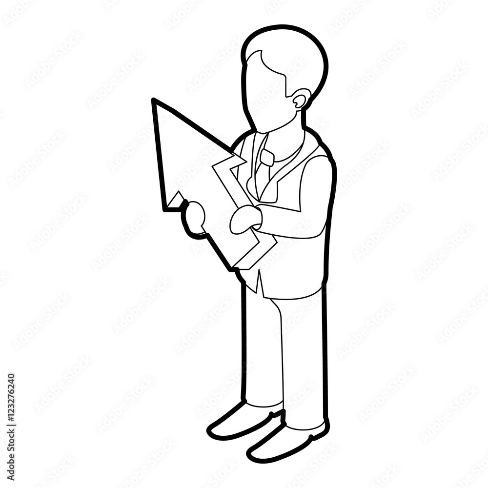 Business man holding with arrow up icon. Outline illustration of business man and arrow up vector icon for web Business man holding with arrow up icon. Outline illustration of business man and arrow up vector icon for web