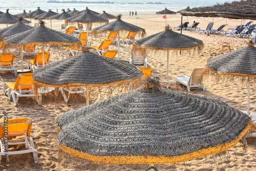 View of sand beach on hot summer day, Agadir, Morocco
