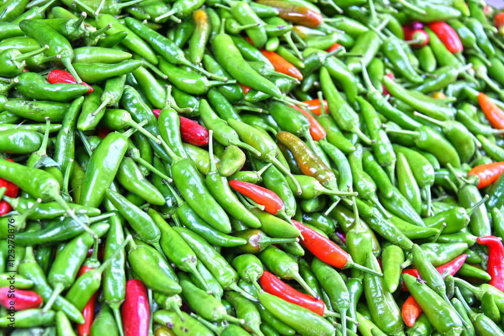Hot pepper on street market stall Hot pepper on street market stall