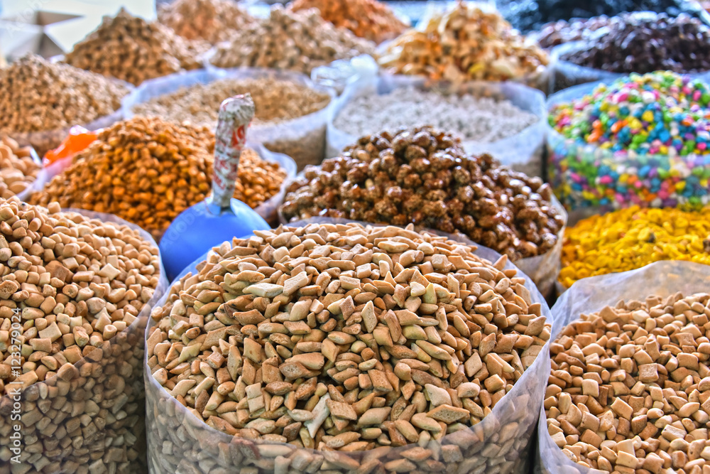 Dried food products on the arab street market stall