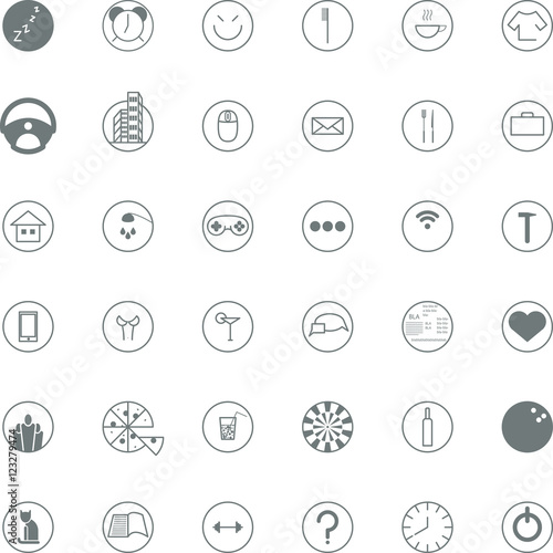 Set activity routine icons of office man all day long
