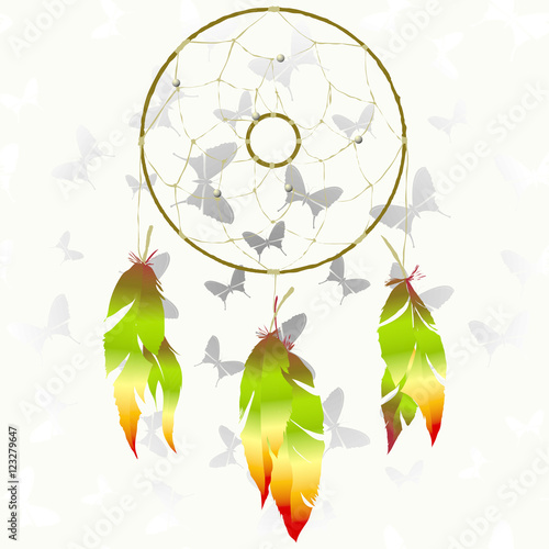 Dreamcatcher, the Indian mascot protect sleeping man from evil spirits and bad dreams. Vector illustration