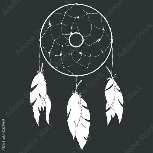 Dreamcatcher, the Indian mascot protect sleeping man from evil spirits and bad dreams. Vector illustration