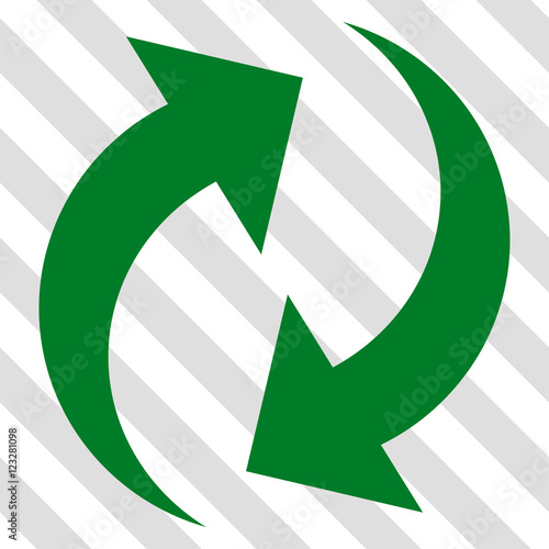 Refresh vector icon. Image style is a flat green pictograph symbol on a hatched diagonal transparent background.