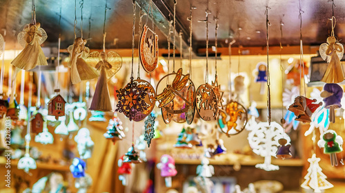 Ceramic souvenirs at Christmas market stall in Riga photo