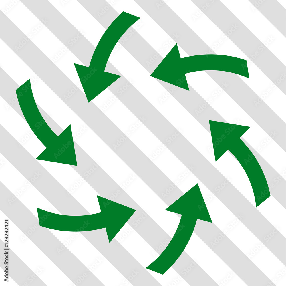 Swirl Arrows vector icon. Image style is a flat green pictogram symbol on a hatched diagonal transparent background. Swirl Arrows vector icon. Image style is a flat green pictogram symbol on a hatched diagonal transparent background.