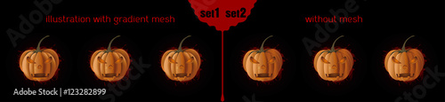 Jack o Lantern (Jack-o'-lantern) icons set 1-2. Halloween design. Pumpkins with different facial expressions. Vector illustration