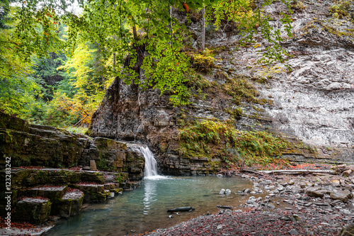 Maniavskyi waterfall.Cascade.
