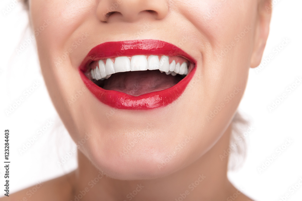 Beautiful red lips and teeth.