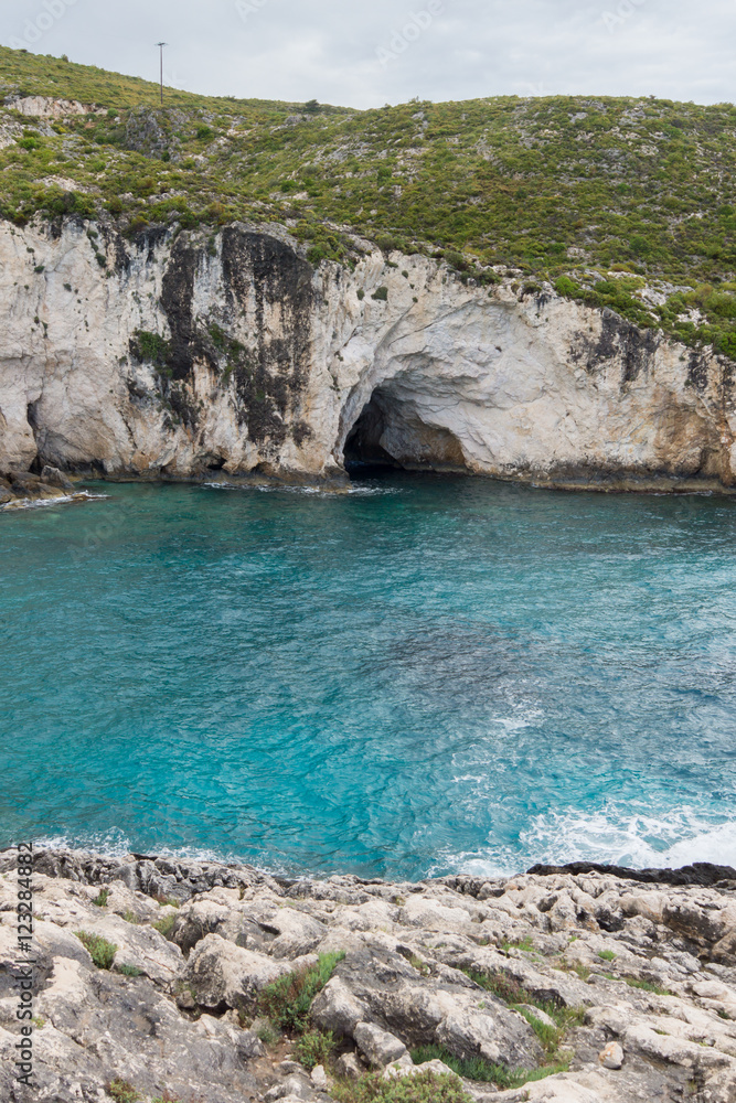 Cave at Limnionas beach bay at Zakynthos island, Greece