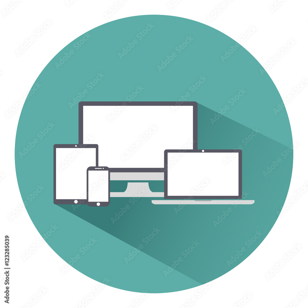 Set of display, laptop, tablet and mobile phones electronic device icons flat style on a green background, vector illustration stylish Set of display, laptop, tablet and mobile phones electronic device icons flat style on a green background, vector illustration stylish