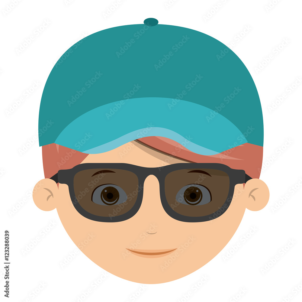 boy cartoon face with glasses and hat icon. Kid child little and people theme. Isolated design. Vector illustration boy cartoon face with glasses and hat icon. Kid child little and people theme. Isolated design. Vector illustration