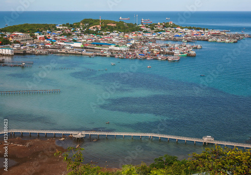 The view of fishing villages in nature blue sea in sunshine day