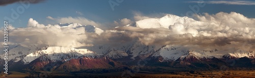Evening panoramic view of Lenin Peak from Alay range © Daniel Prudek