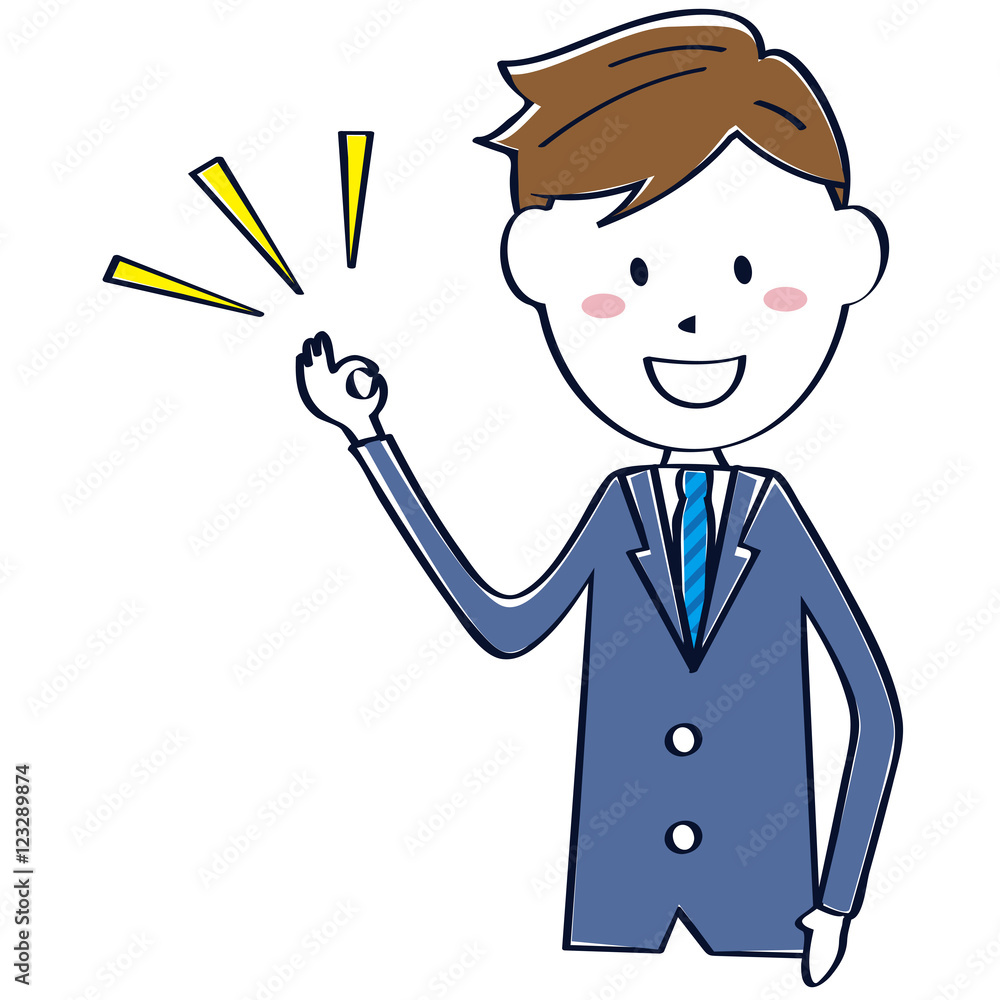 線画の青いスーツのかわいいサラリーマン OK