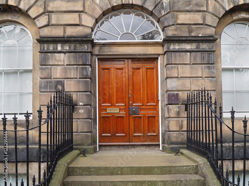 Front door of old stone townhouse