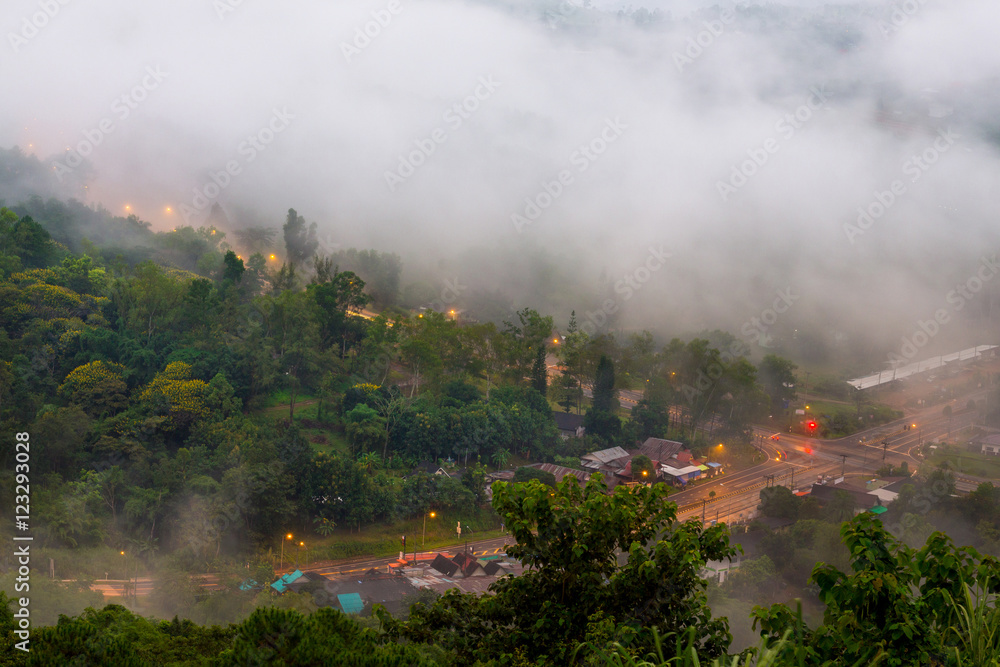 Early morning scenery of beautiful scenary valley of mountain at