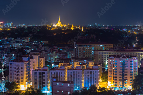 Shwedagon Pagoda Glowing at night, Yangon, Rangoon, Myanmar