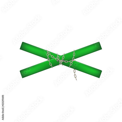Wooden crossbar in green design connected by chain