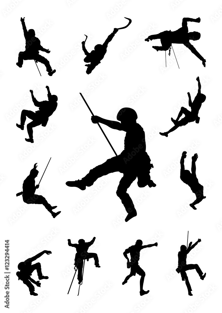 Man Climber Climb Extreme Mountain Climbing Pose Silhouette Man Climber Climb Extreme Mountain Climbing Pose Silhouette