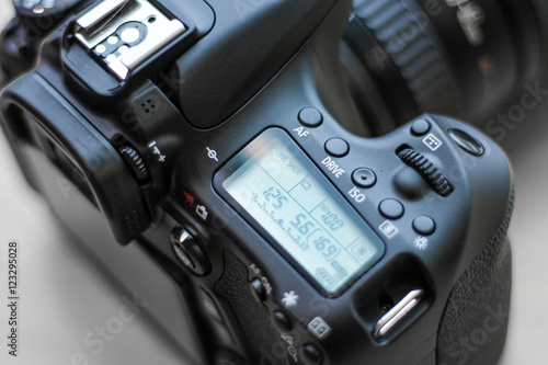 DSLR Camera close up with settings display