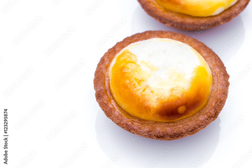 Cheese tart on white background .