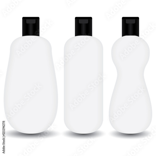 White plastic Shampoo, lotion bottle cosmetic package on white background.
