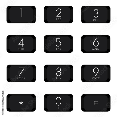 Numeric keypad of black color design on white background.